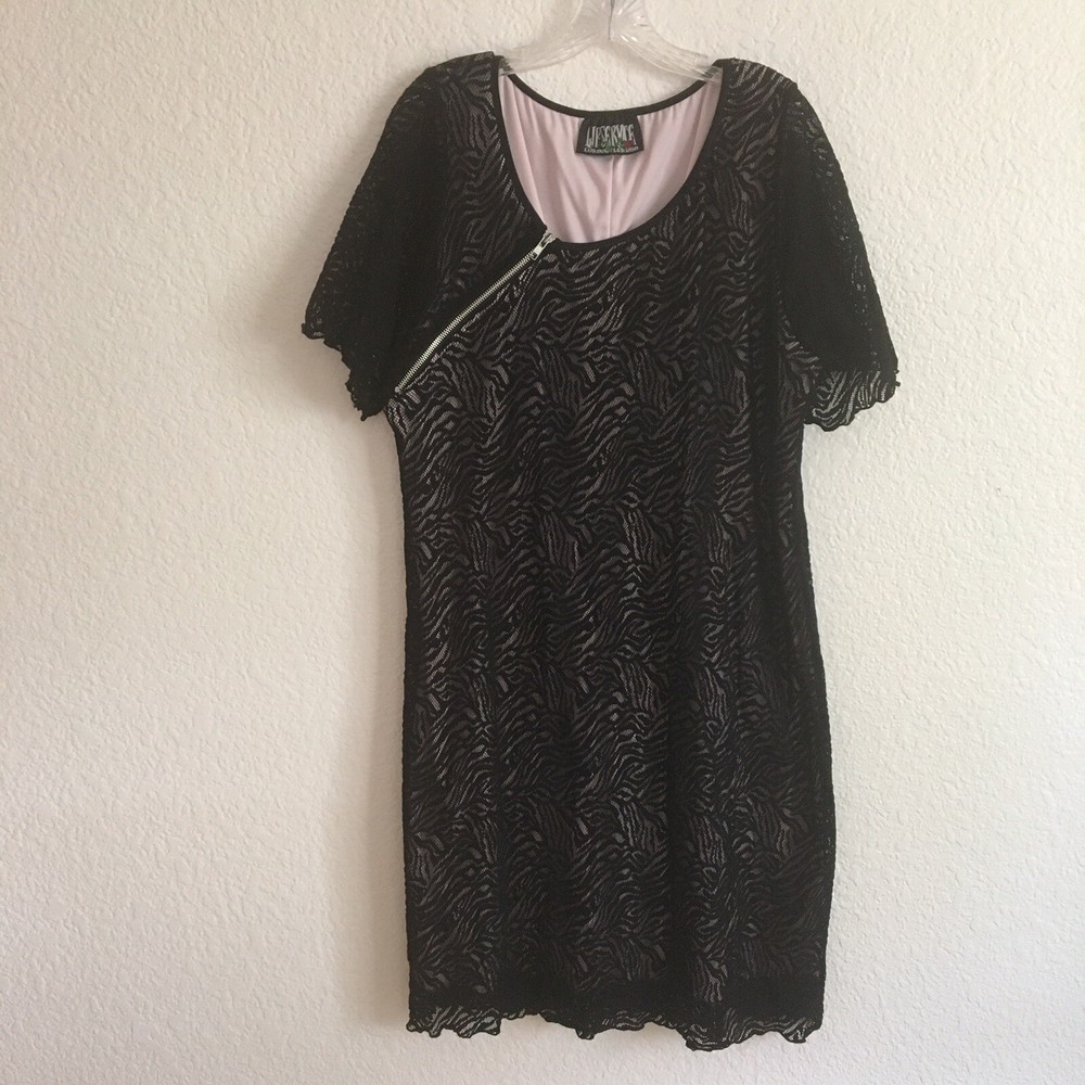 Vintage Lip Service Black Fishnet Overlay Zipper Dress Fits Like 2X