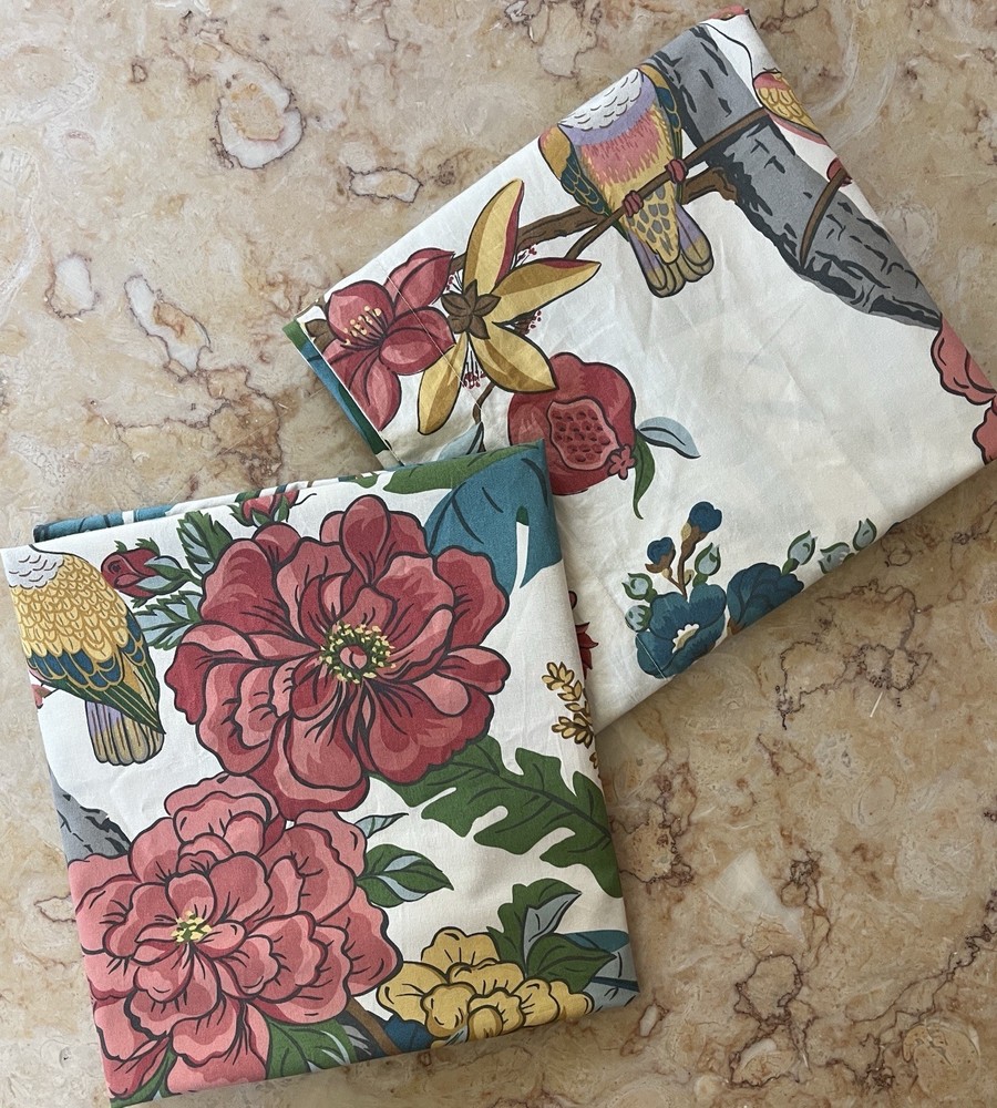 Pottery Barn Euro Shams Tropical Jungle Birds Zinnia Pomegranates Organic Cotton Pillowcases