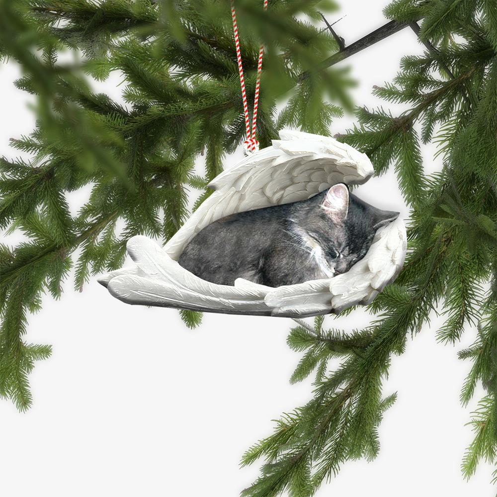 Gray Cat Sleeping Angel Wings Car Ornament  Gray Cat Christmas Ornament Gift