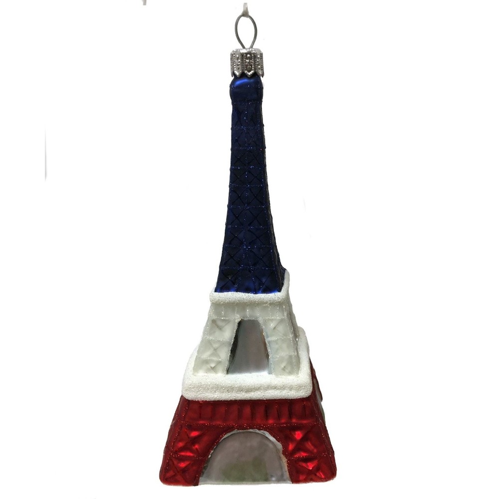 French Flag Eiffel Tower Glass Christmas Ornament Paris France Decor
