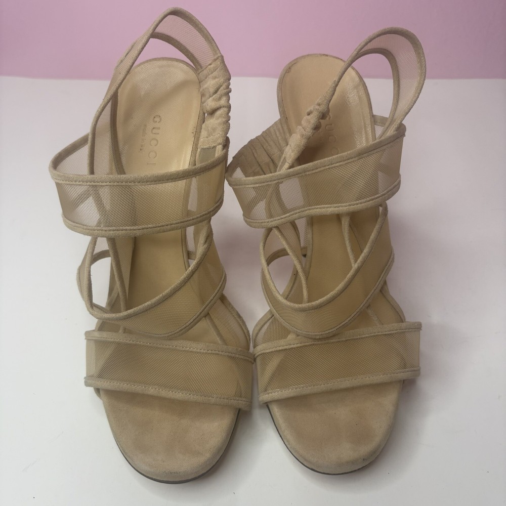 GUCCI Tela Retino Neutral Lite Stiletto Sandals Size 38