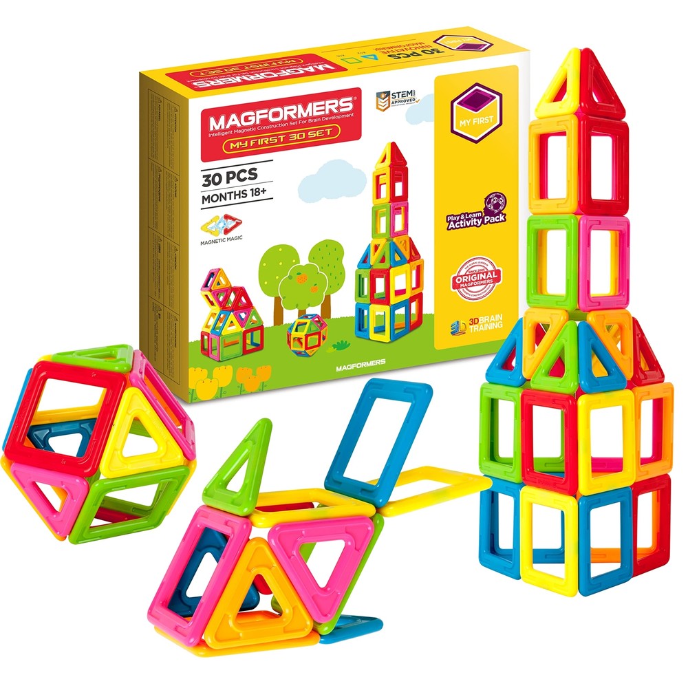 Magformers My First 30-Piece Magnetic Construction Set In Bright Solid Colours.
