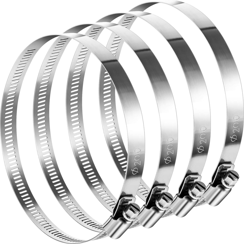 4 Pack 8 Inch Adjustable Stainless Steel Hose Pipe Tube Clamps