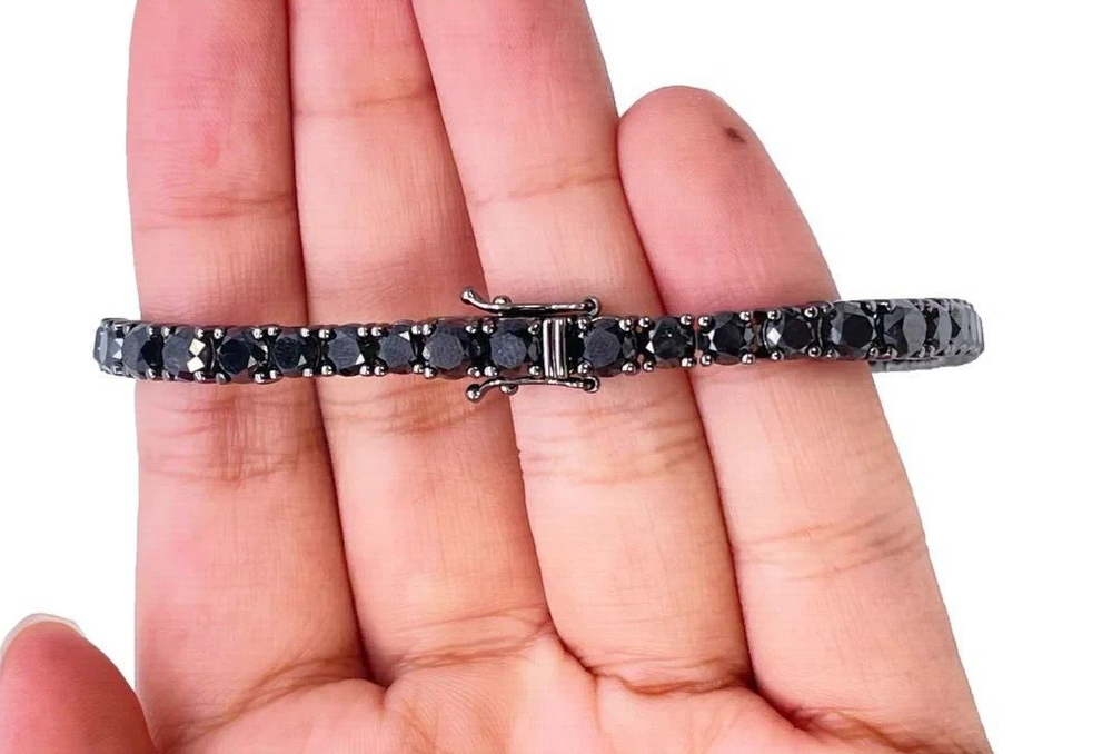 9.0ct Lab Black Onyx 6mm Tennis Bracelet in 14K Black Gold Plated, 7