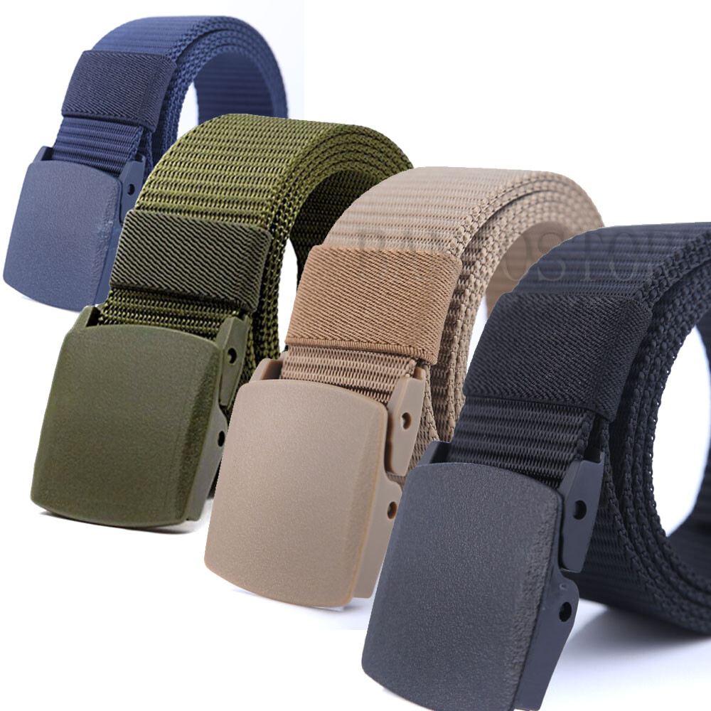 Men Canvas Belt Plastic Cam Buckle Nylon Tactical Waistband Webbing Military