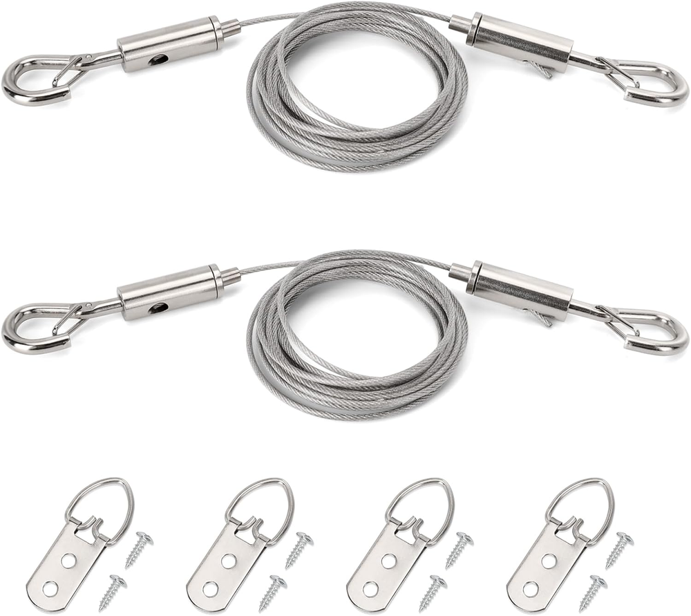 Adjustable Picture Hanging Wire Heavy Duty Supports 50 Lbs - 2 Kit Hanging