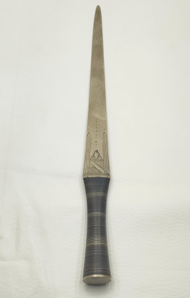 Vintage Tribal Ethnic African Congolese Engraved Dagger Knife With Horn Handle