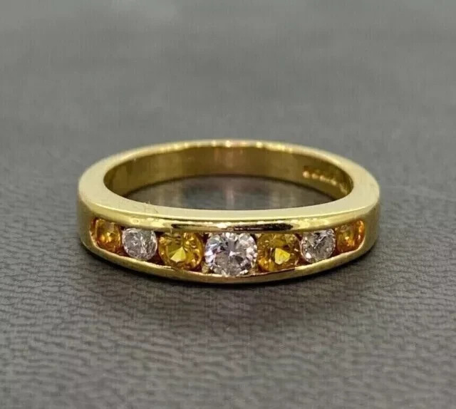 2Ct Round Simulated Citrine Half Eternity Wedding Band in 14K Yellow Gold Plated