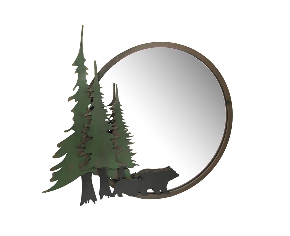 Black Bear Forest Wall Mirror Decorative Metal Bathroom Bedroom Lodge Accent
