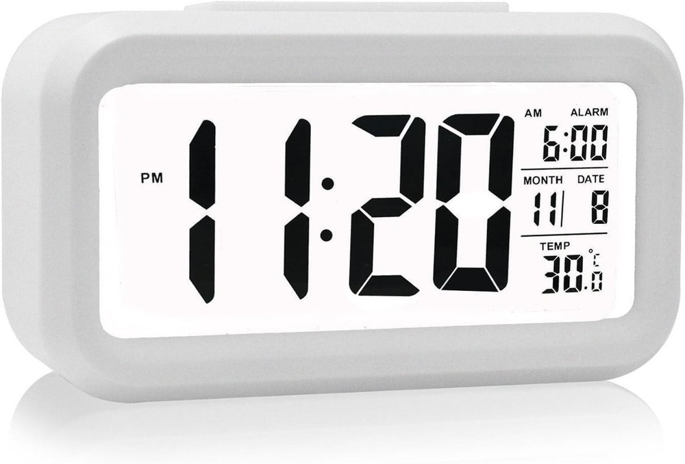 Battery Operated Digital Alarm Clock with Night Light & Indoor Temperature Display  
