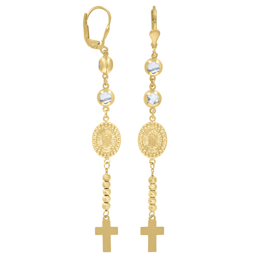 10k Yellow Gold Cubic Zirconia Rosary Religious Drop & Dangle Earrings 3.9gm