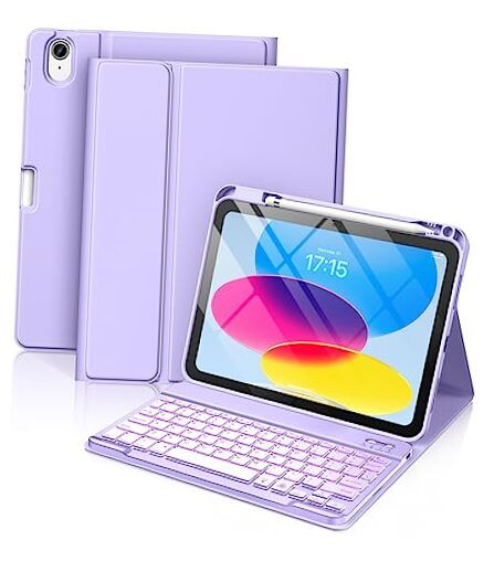 iPad 10th Gen Case with Keyboard for 10.9-Inch iPad - 7 Color Options Including Purple