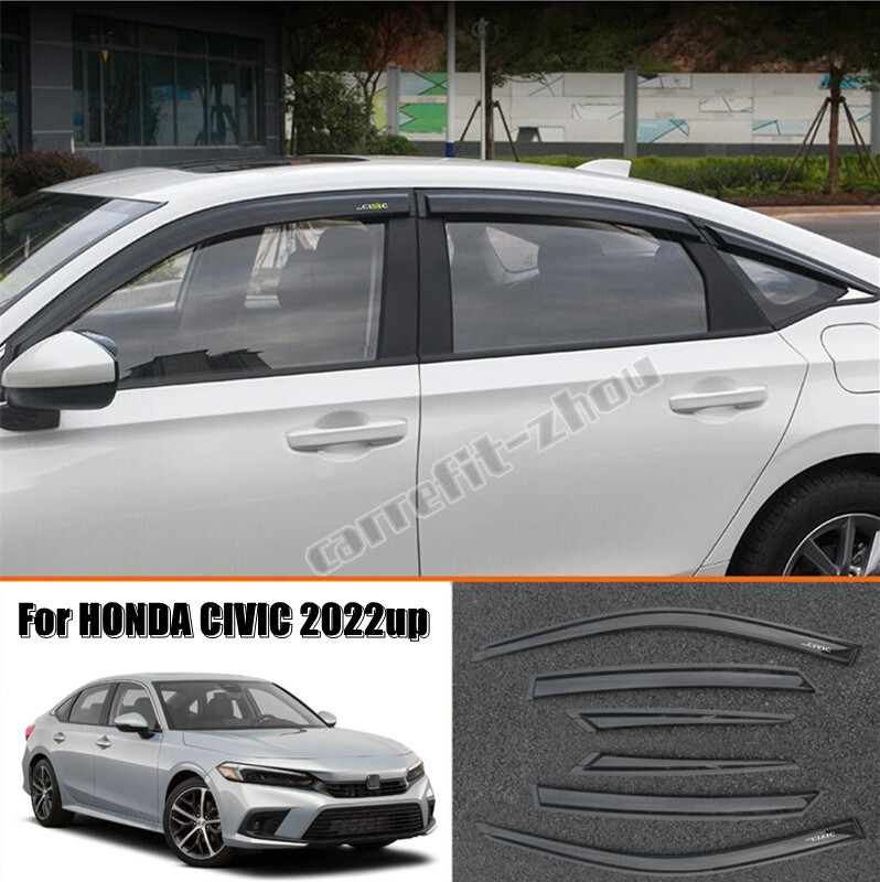 All black Window Visor Vent Shades Sun Rain Guard 6pc For 2022 Honda Civic Sedan