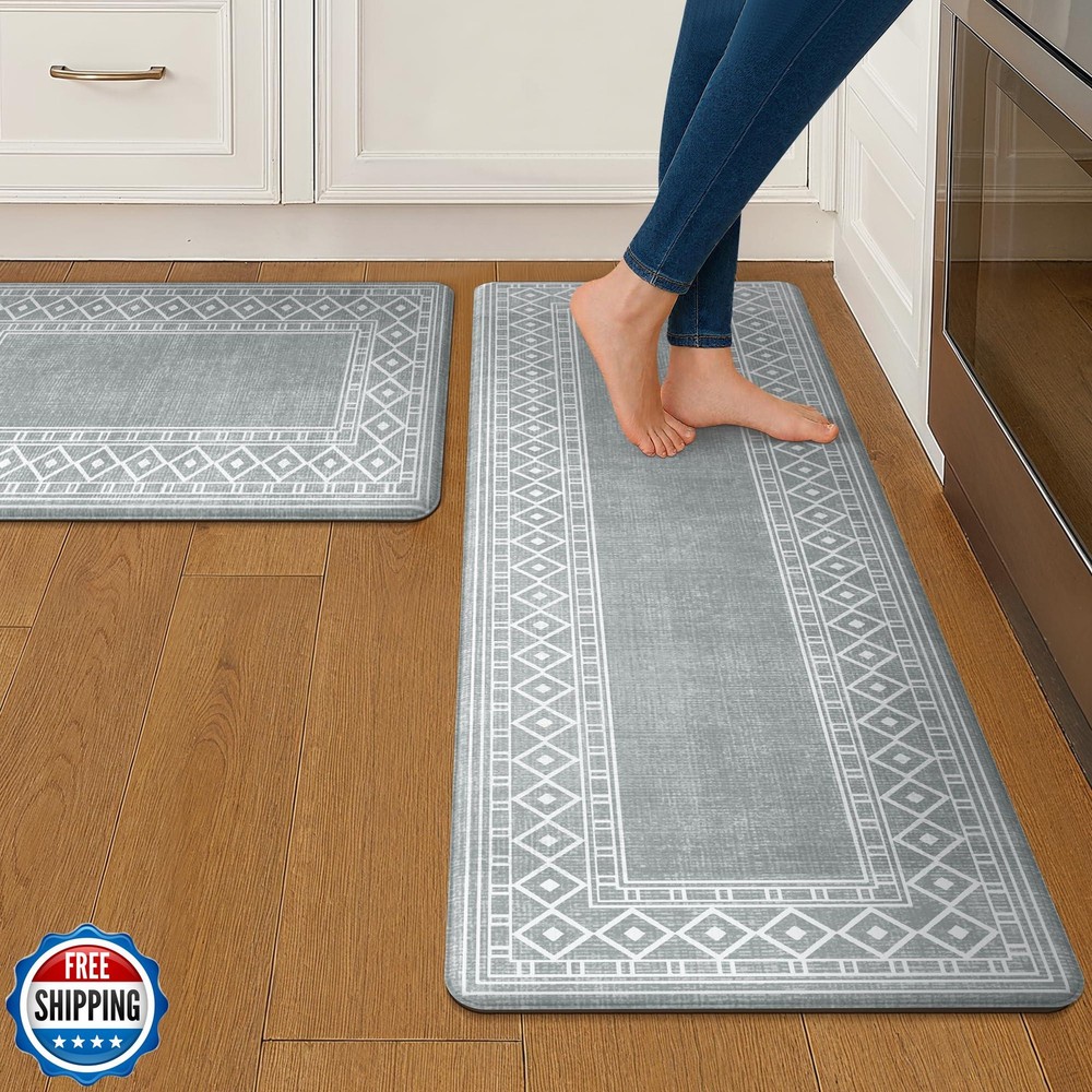 GENIMO 2-Pack Anti-Fatigue Kitchen Mats Geometric Design Waterproof Cushioned Floor Mats