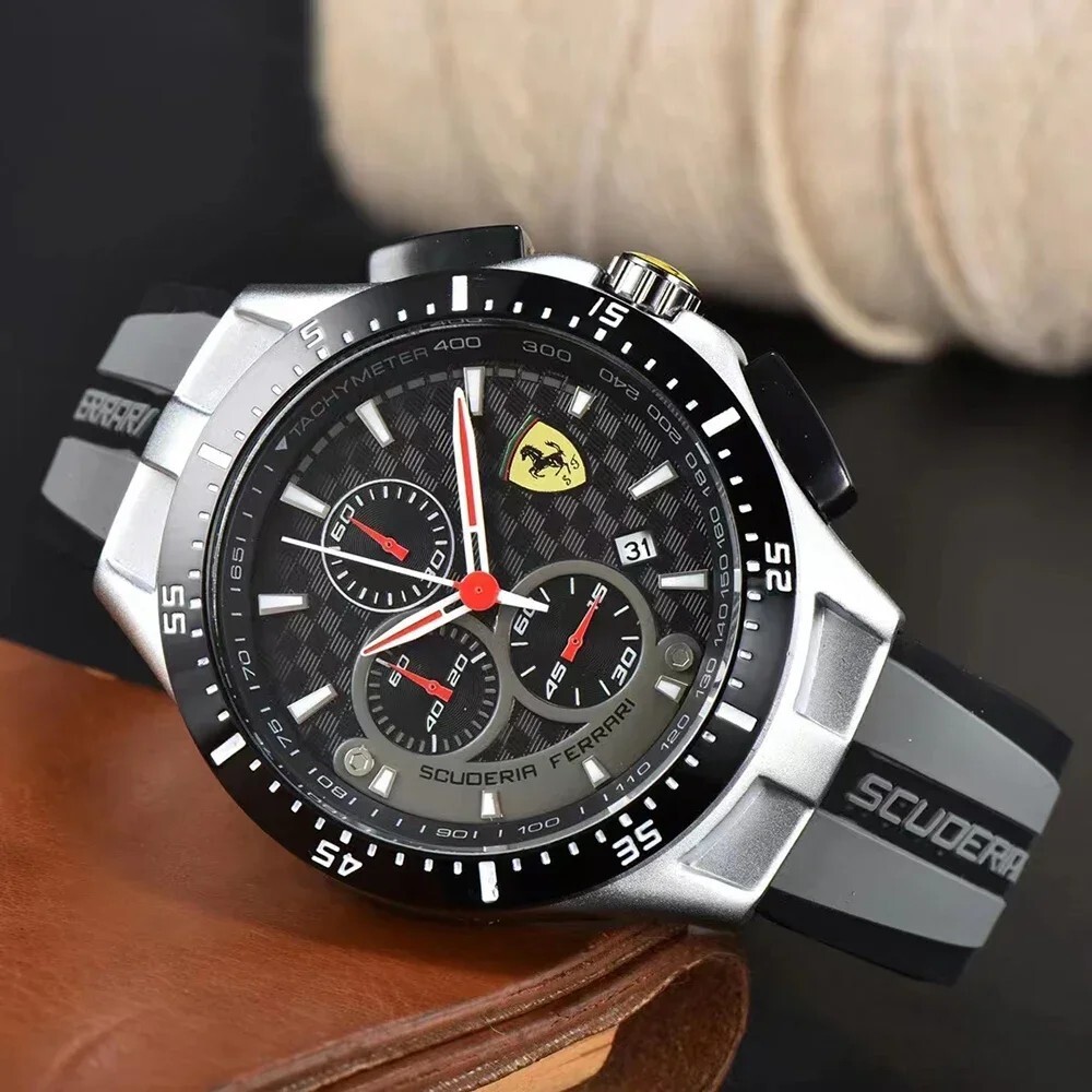 Waterproof 44mm Luxury Chronograph Black Silicone Watch NEW