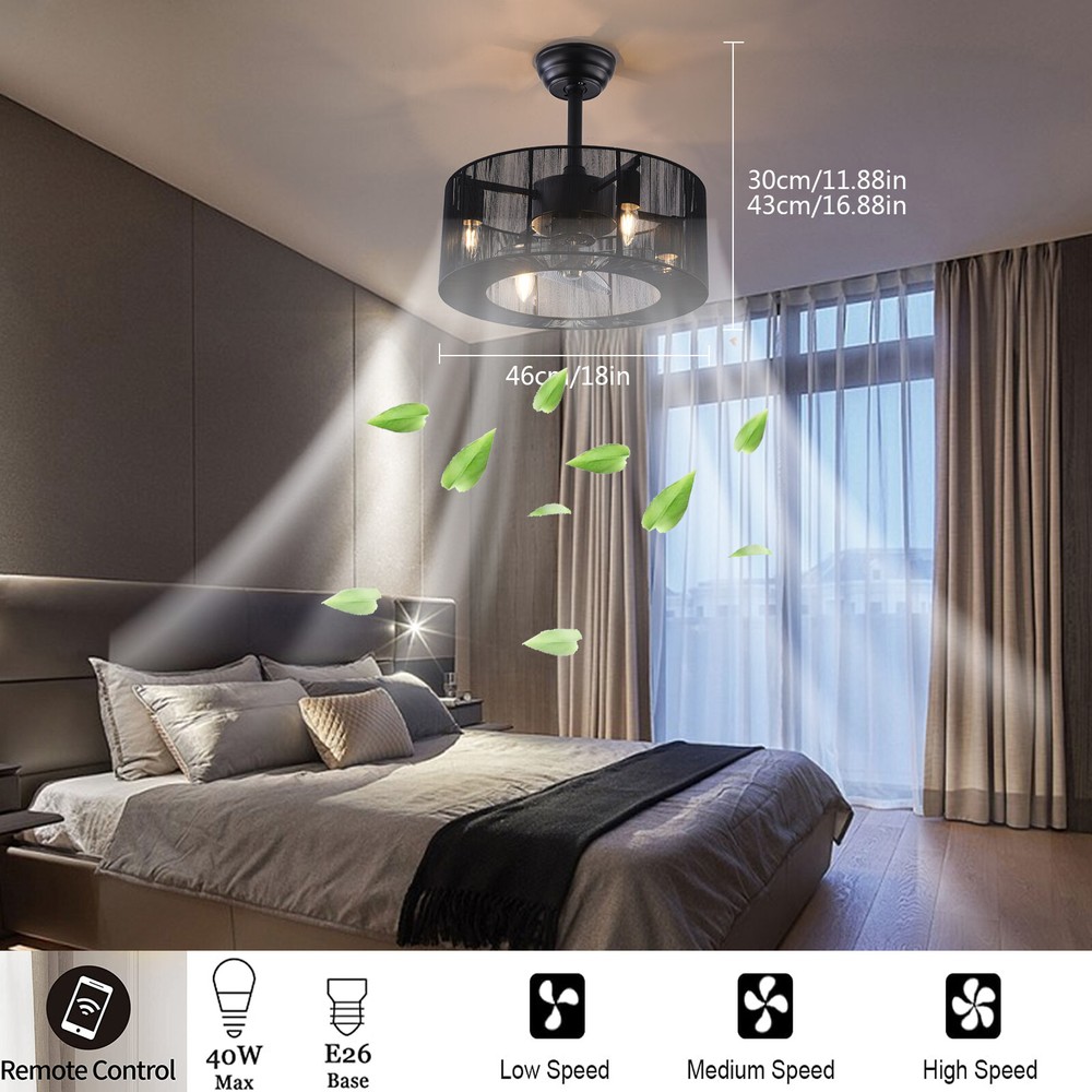 3-Speed Remote Control Ceiling Fan Light Farmhouse Chandelier with LED Bulbs