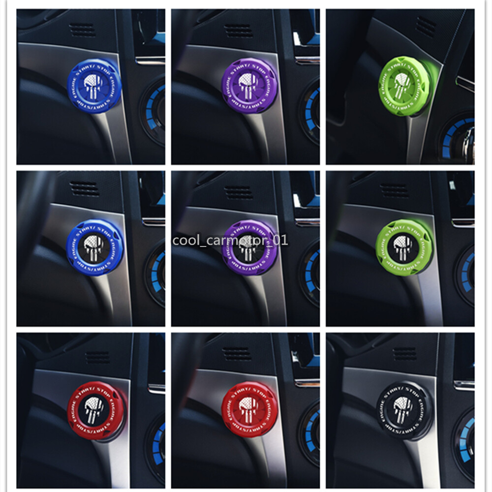 ABS White Punisher Skull US Flag Car Engine Ignition Start Stop Button Cap Cover