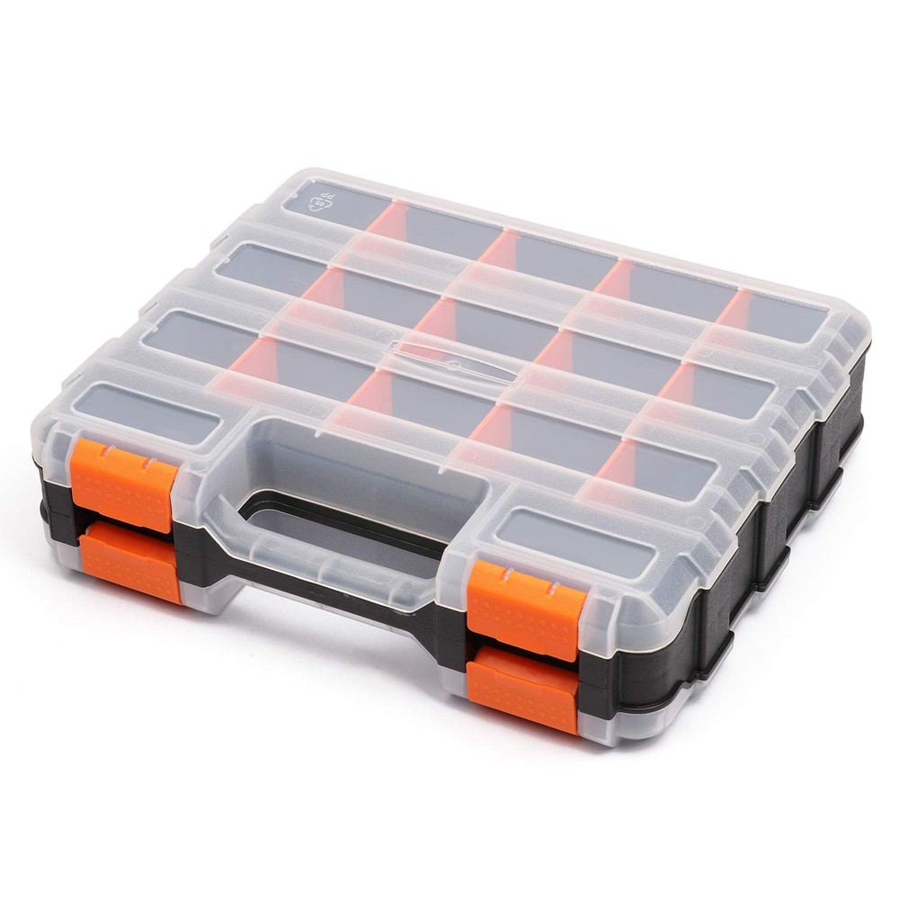 Double-Sided Tool Organizer with Customizable Plastic Dividers for Hardware Storage  