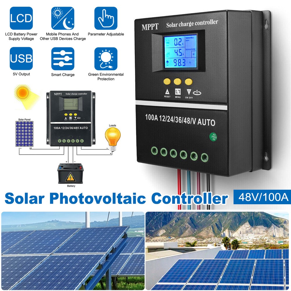 12/24/36/48V 100A MPPT Solar Charge Controller Panel Battery Regulator Dual USB