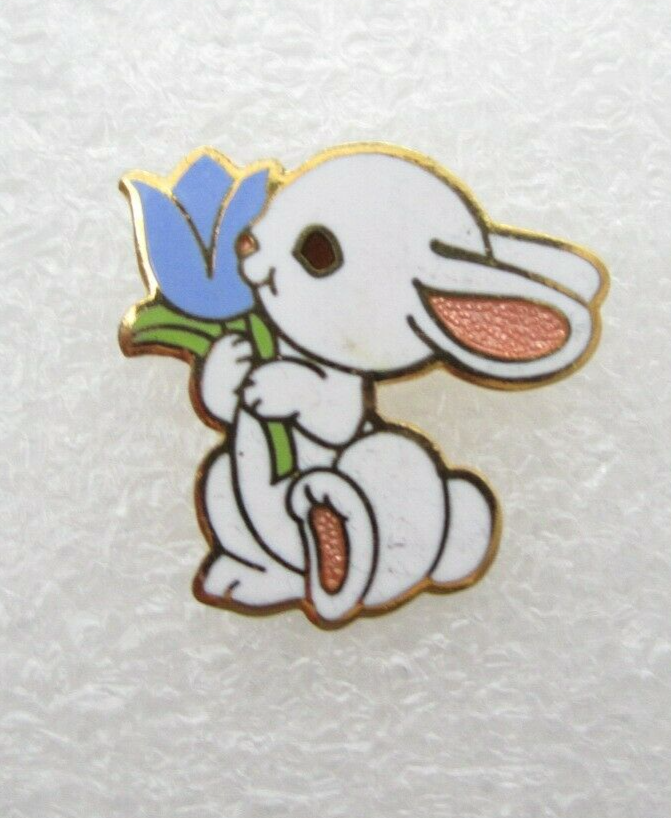 Baby Rabbit Holding Purple Flower Lapel Pin (B557)