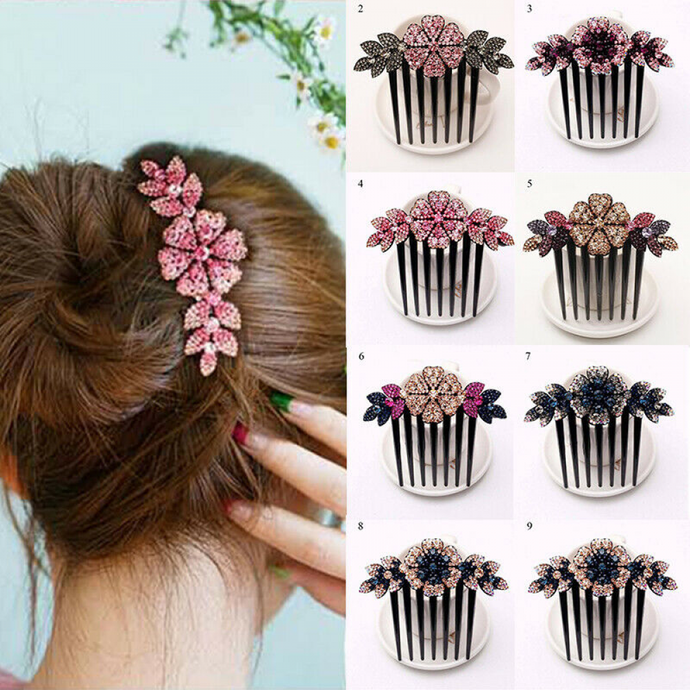 Womens Rhinestone Crystal Wedding Flower Hair Comb Clip Hairpin Bridal Jewellery