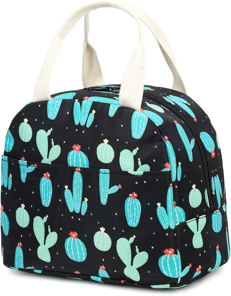 Cactus Insulated Lunch Bag for Women Girls, Reusable Lunch Box Picnic Tote Bags