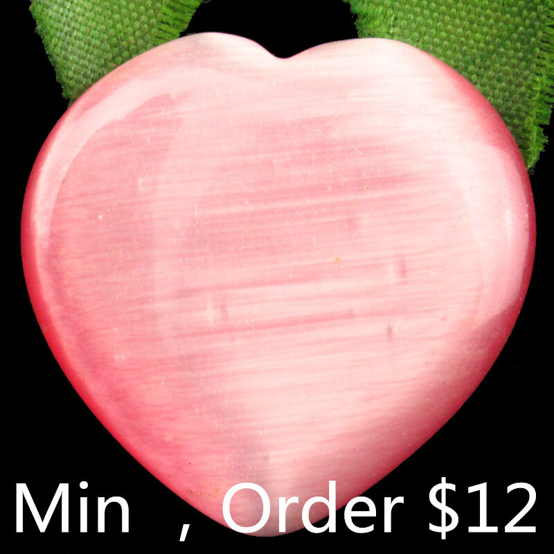 B63497 Pink Cat Eye Gem Heart No Hole 30x6mm