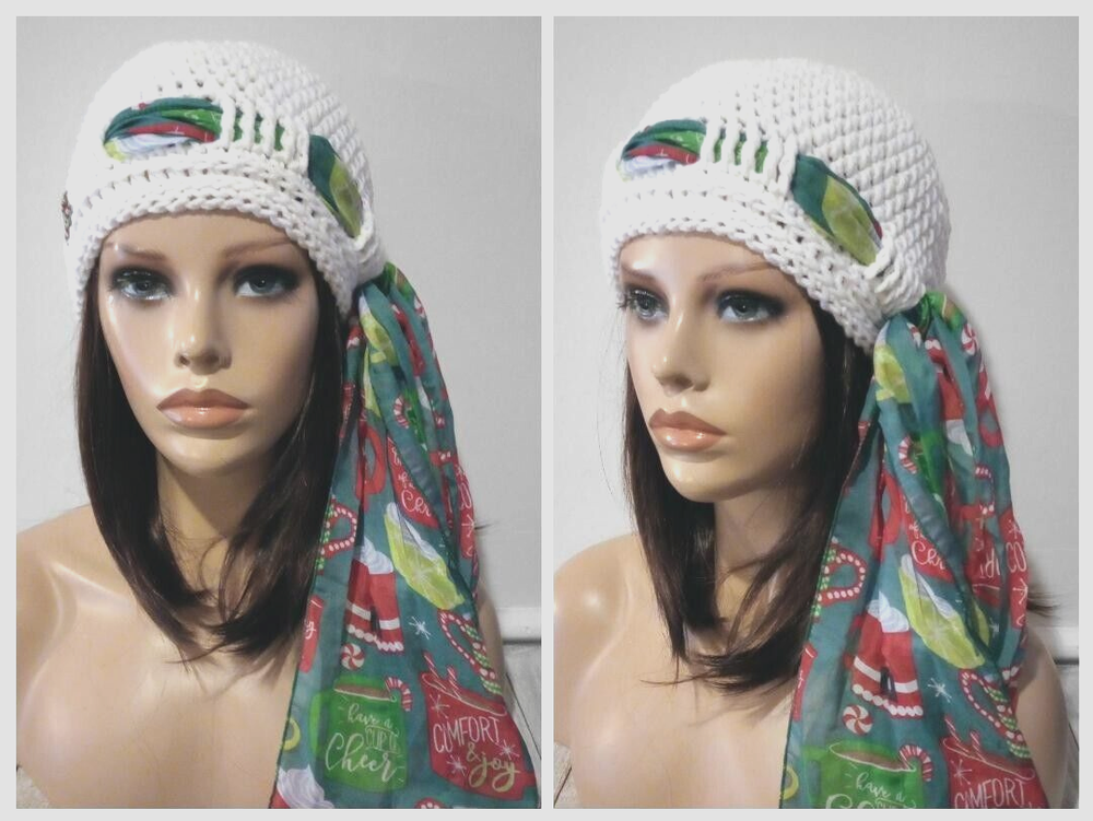 Handmade crochet scarf and beanie set for women chemo cancer Christmas cocoa cozy  