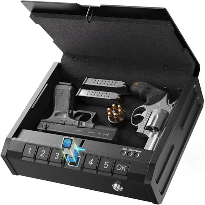 Biometric Gun Safe Quick Access Fingerprint Lock Keypad Alloy Steel Dual Access-image