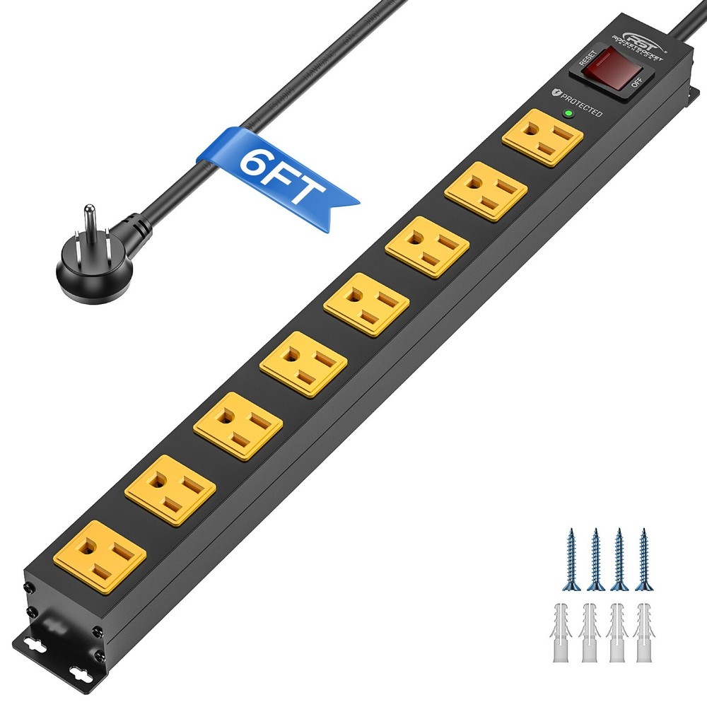 CRST 12-Outlet Heavy Duty Power Strip Surge Protector, 6 FT Power Cord/14AWG/15A