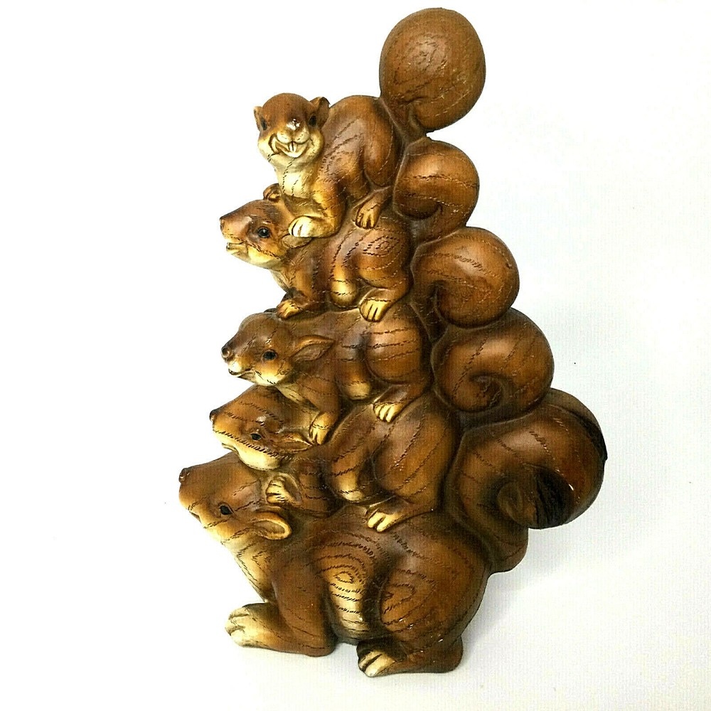 Vintage Squirrel Figurine Faux Wood Resin Decor for Indoor or Outdoor Use