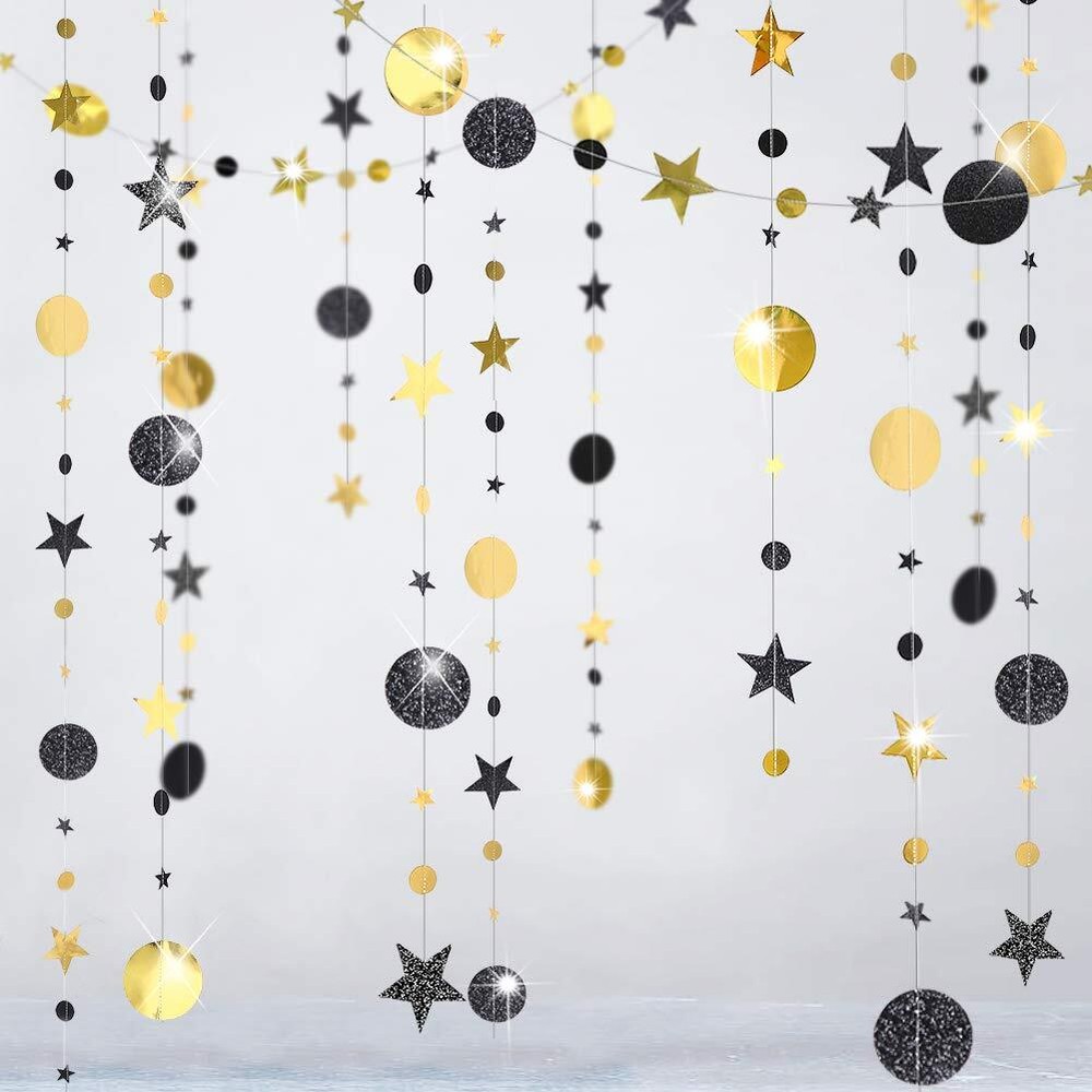 Cheerland Black Gold Party Decorations Moon Star Garland Hanging Stars Circle...