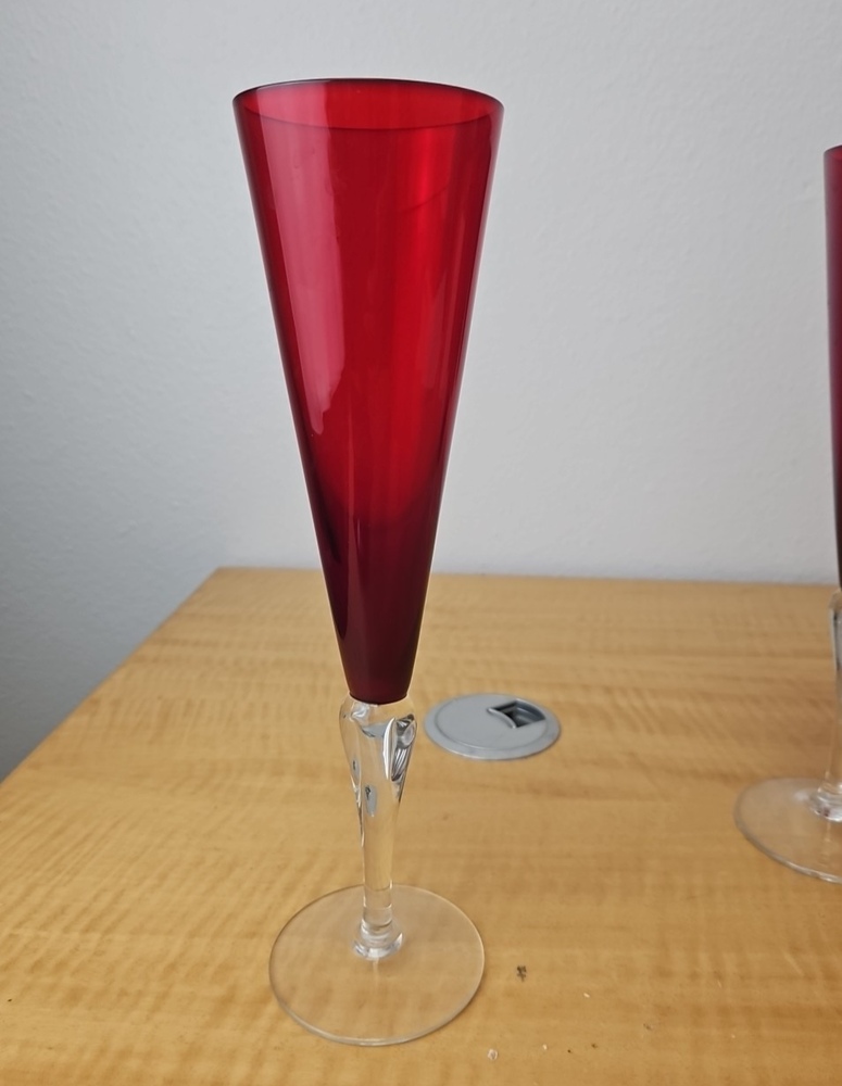 Garnet Red Czech Champagne Glasses Set of 7 from Crate & Barrel 10.25 inch