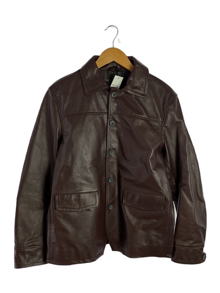 Liugoo Cowhide Leather Blouson Jacket Brown Plain 3L Style 1266