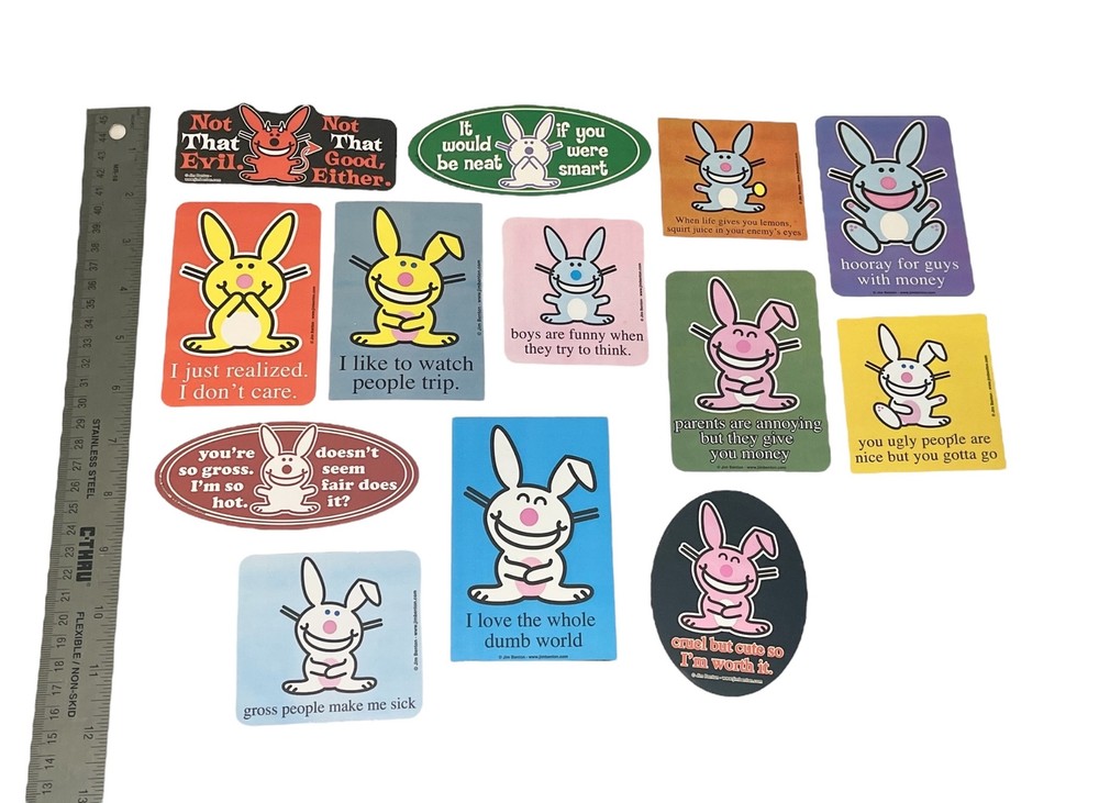 Happy Bunny Series 4 Vending Machine 13 Sticker Lot- Complete Set - Jim Benton