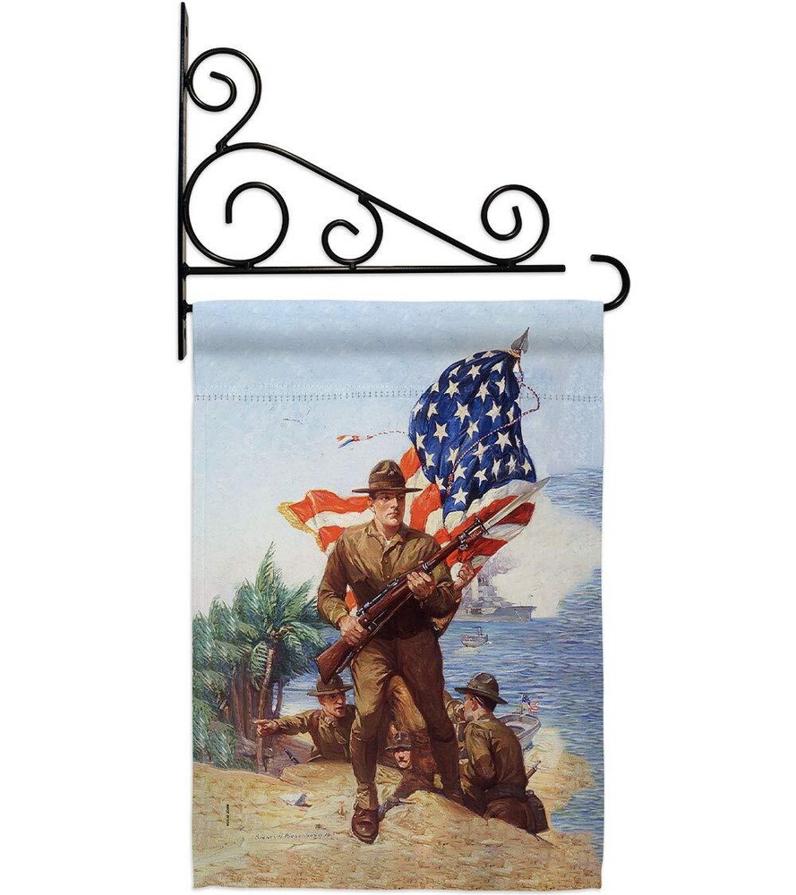 Charge Garden Flag Set Wall Holder Armed Forces Navy USN Seabee United State ...