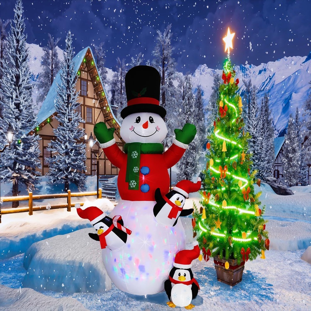 10ft Christmas Inflatable Outdoor Decoration, Kaleidoscope Penguin Snowman