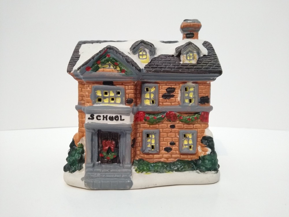 Vintage 4.25-Inch Christmas Schoolhouse Decoration Without Light