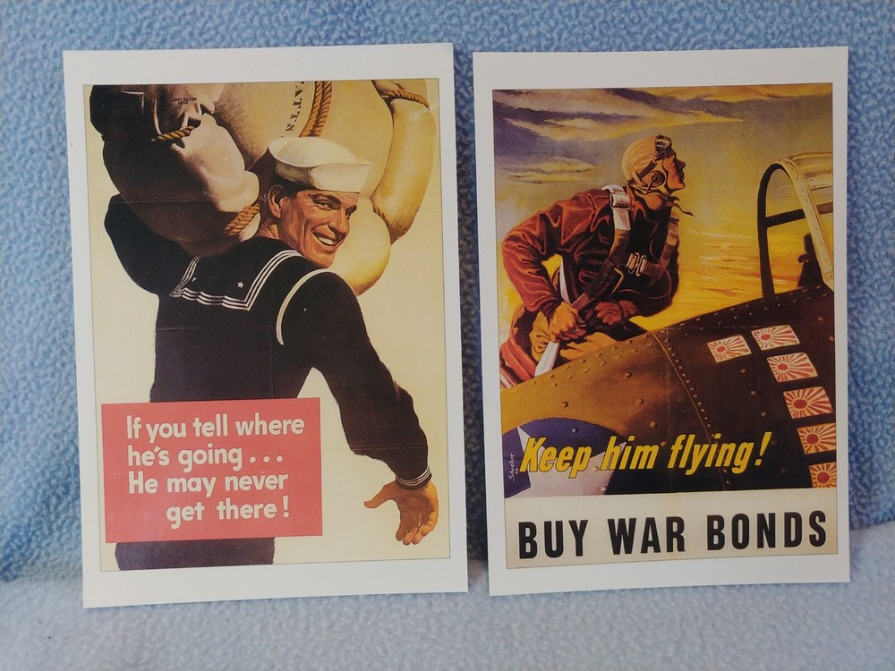 (2) Vintage 1943 WWll Navy Airman Postcard Reproductions 6x4-1/4 Inches