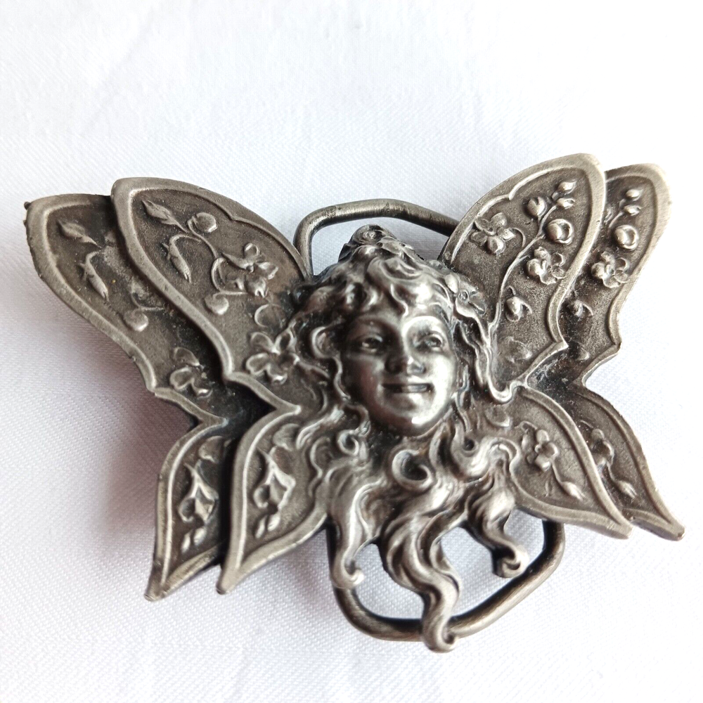 Vintage Bergamot Brass Works Belt Buckle Fairy Butterfly Wings 1974