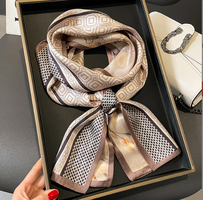 100% Pure Mulberry Silk Scarf 150x15cm Double-Sided Print Long Scarf for Women Elegant and Luxurious Fashion Accessory