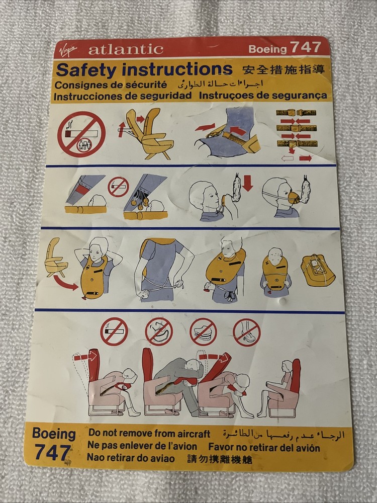 Virgin Atlantic Airways B 747 Safety Instruction Card