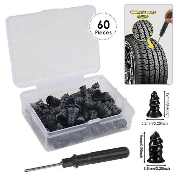 60-Piece DIY Tire Repair Kit for Cars Trucks Motorcycles Flat Tire Plug Patches