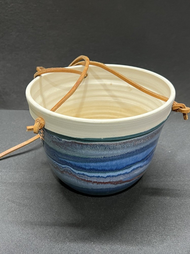 Pottery Plant Holder/Hanger Signed Robinson, 7.75” Dia, 6” Tall