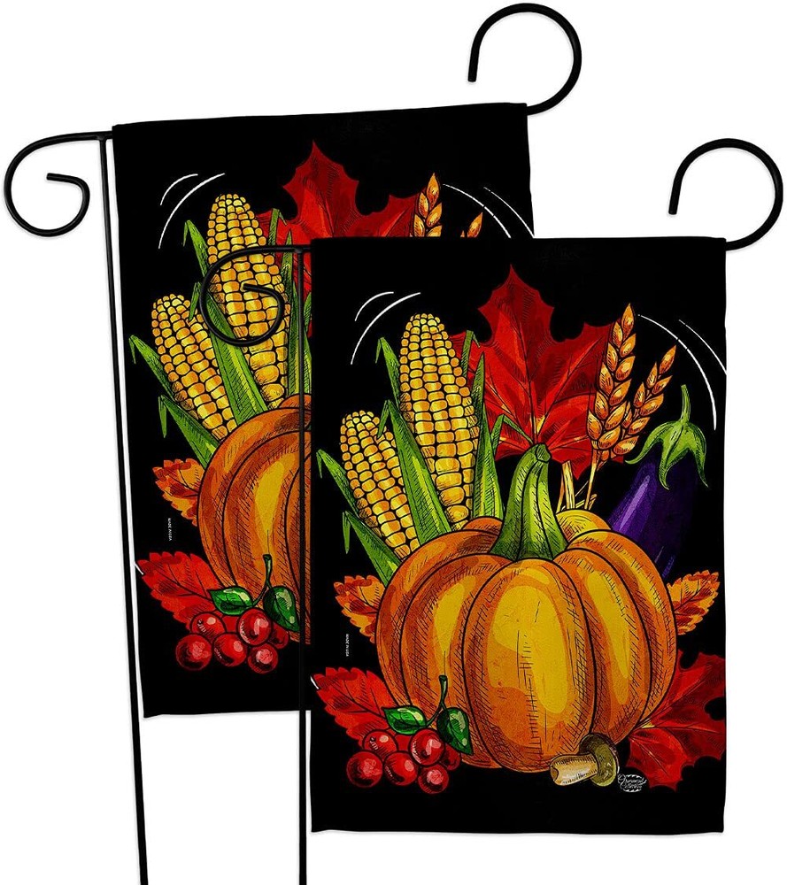 Traditional Thanksgiving Garden Flag - 2pcs Pack Fall Harvest & Autumn Scarec...