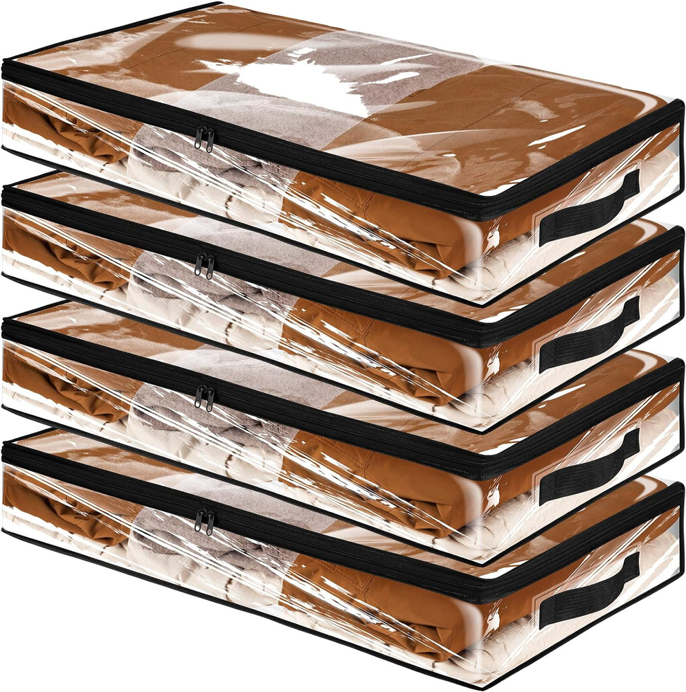 Wsryx 4 Pack Clear Under The Bed Storage Boxes with Lids, Foldable Large Sofa