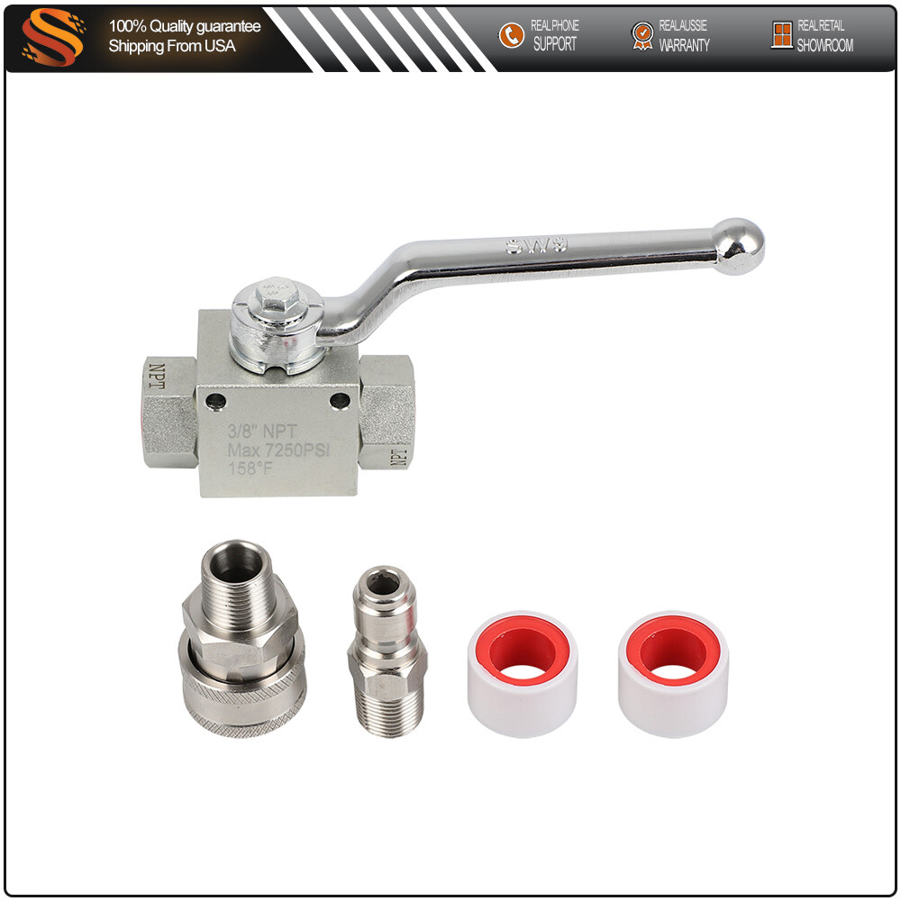 Stainless Steel High Pressure Washer Ball Valve Kit for Power Washer Hose 3/8 In