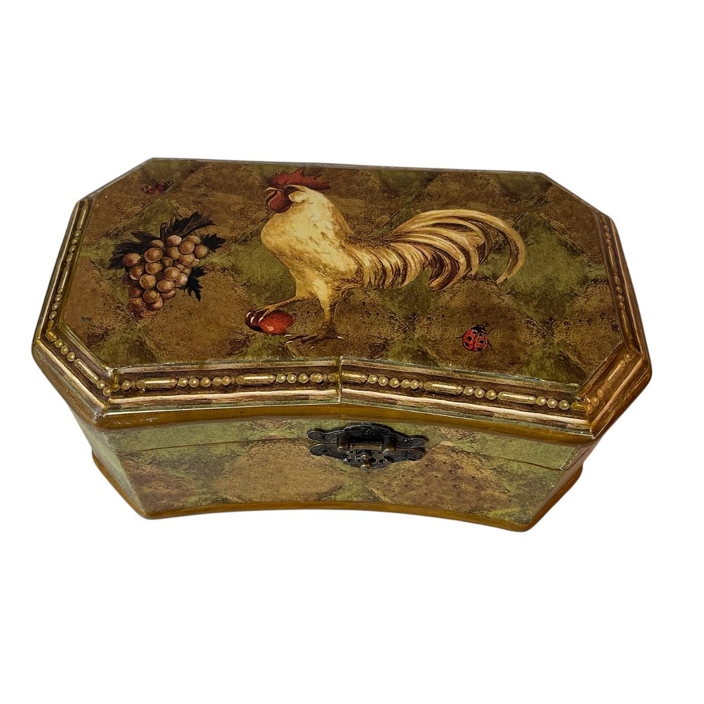 Rooster Jewelry Keepsake Box Decorative Purse 10x4.5 Inches