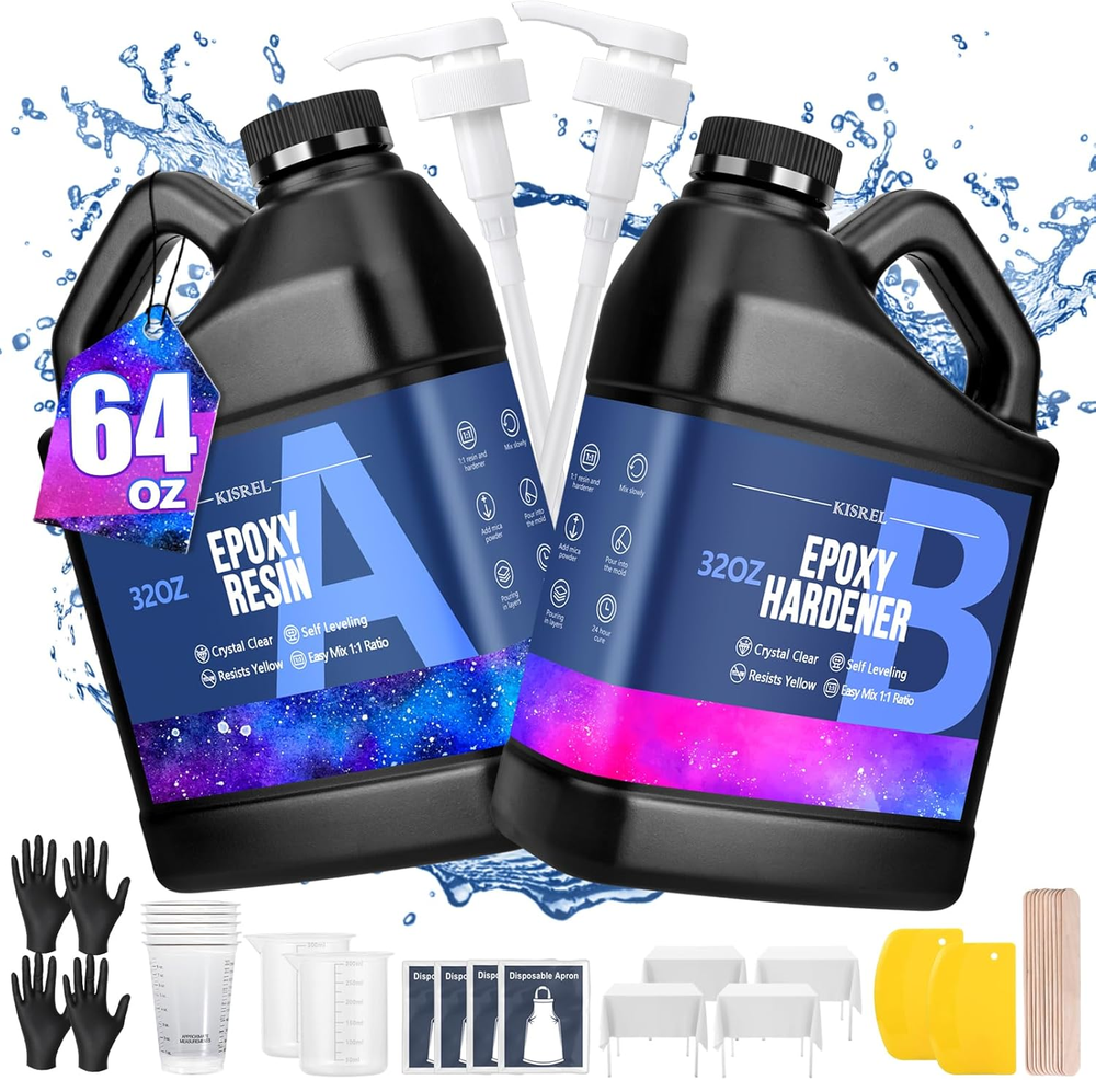 Crystal Clear 64OZ Epoxy Resin Kit for Bubble-Free Art with No Yellowing