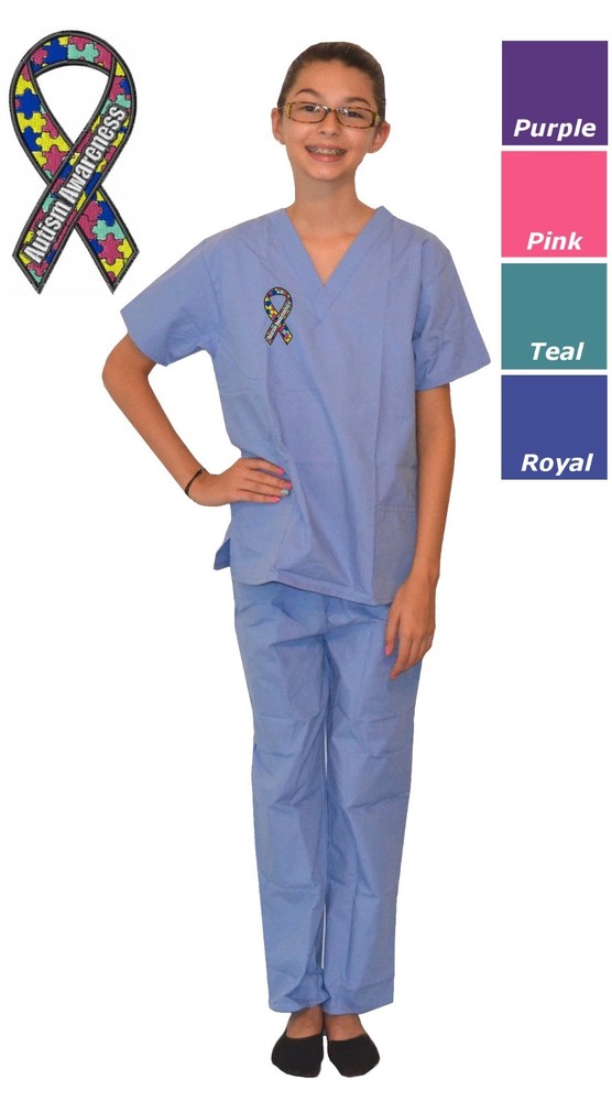 Autism Awareness Kids Scrubs in Pink Blue Purple Teal Green